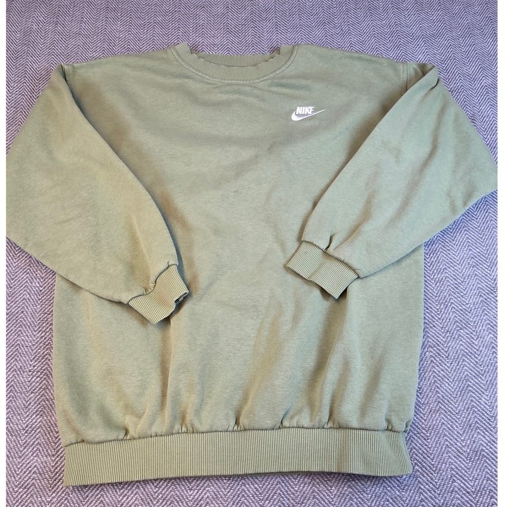 Nike Sportswear Club Fleece Crewneck Sweatshirt Olive Green Embroidered Logo L
